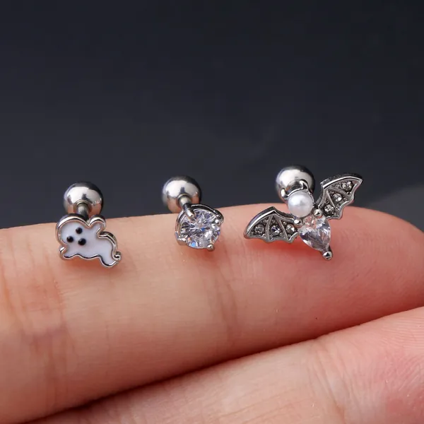 3PCS Cartilage Earring/16g Tragus Earring/Helix Earrings Ghost Bat Conch Stud/Minimalist Earring/Lobe/Gift For Her/Valentines Gifts for her