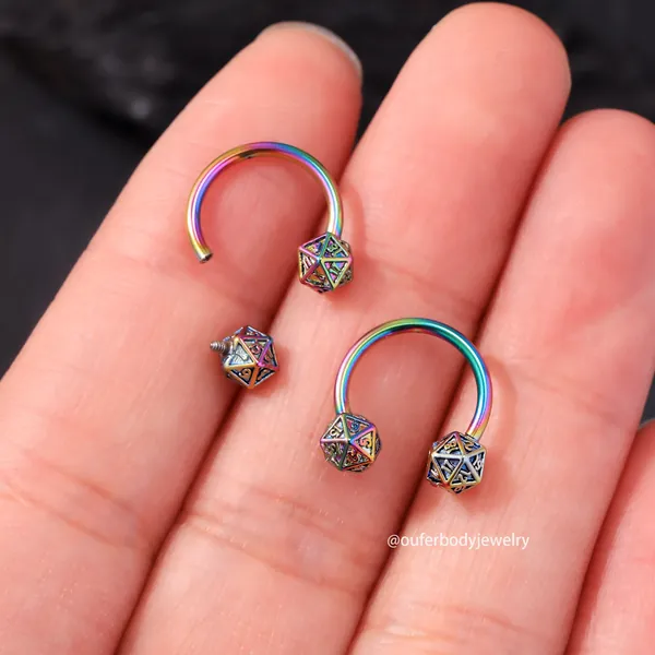 16G DND Dice Internally Threaded Septum Ring/Horseshoe Ring/D20 septum Jewelry/Daith Ring/Cartilage Earring/Helix /Conch/Tragus Hoop/Gifts