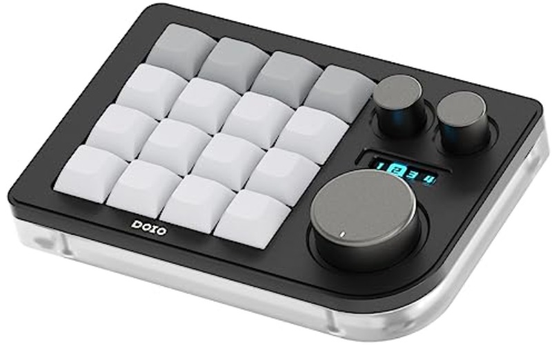 KEEBMONKEY Megalodon Triple Knob Macro Pad Programmable Designer Mini Keyboard 16 Keys (Black) - Black