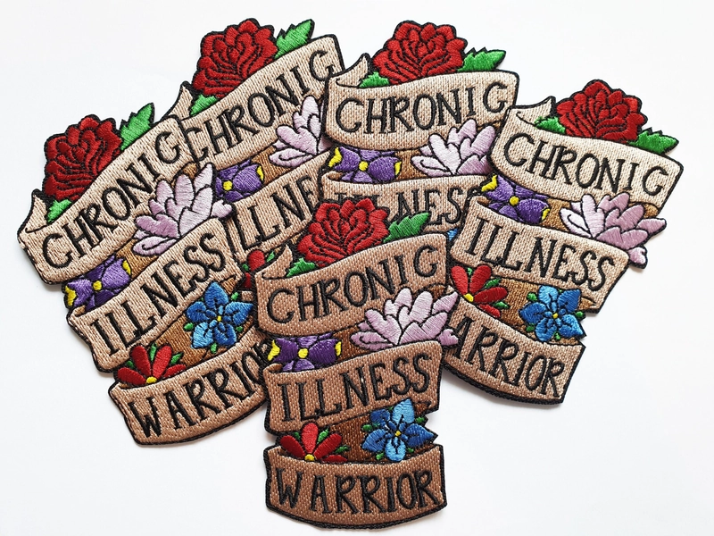 Chronic illness warrior embroided patch, iron on disability patch, tattoo style awareness patch, invisible illness