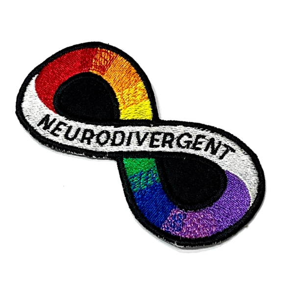 Autism Neurodivergent Infinity Rainbow embroidered patch 2”x4”