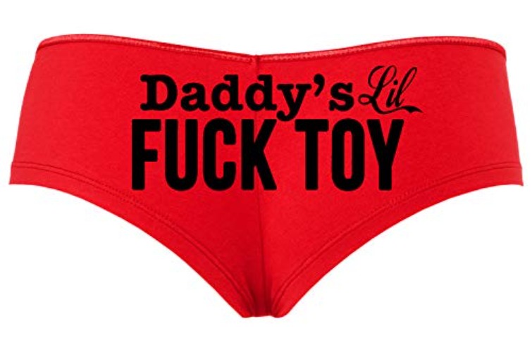 Knaughty Knickers Daddys Little Lil Fuck Toy Fucktoy DDLG BDSM Owned Boyshort Red/Black - Small - Black