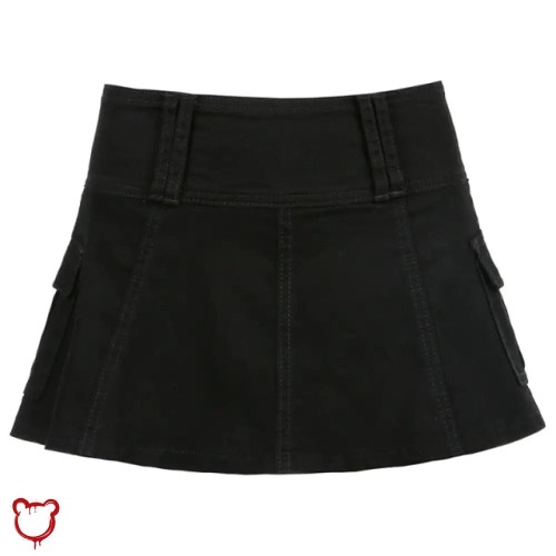 Black High Waist Mini Skirt - Black / M