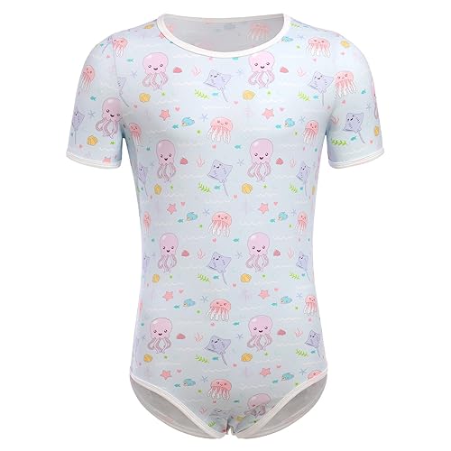 IBAKOM Men's Cute Print Pyjamas Bodysuit Leotard Top Short Sleeve Romper Pjs Nightwear Sleepwear - M - Light Purple