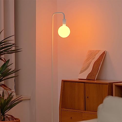 ONEWISH Floor Lamp for Living Room - Minimalist Standing Lamp with Modern LED Bulb, White Frosted Globe Glass 6", 1800K Warm Ambiant Lighting Decorative Tall Lamp for Bedroom Dorm - Matt White 1800K