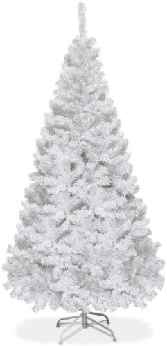Goplus 5ft Artificial Christmas Tree Xmas Pine Tree with Solid Metal Legs Perfect for Indoor and Outdoor Holiday Decoration, White - White 5 feet