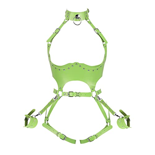 Waist Garter belt Punk Full body harness for women Photography Dance Rock Halloween Leather cage Chest strap set - Light Green