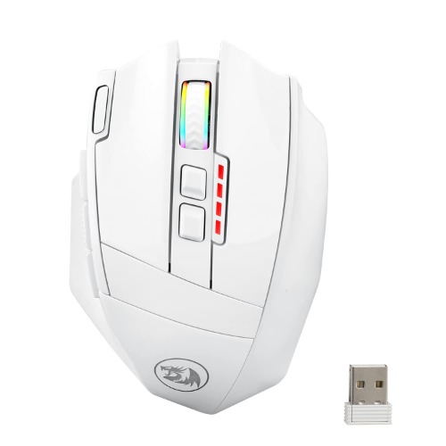 Redragon M801 Gaming Mouse LED RGB Backlit MMO 9 Programmable Buttons Mouse with Macro Recording Side Buttons Rapid Fire Button 16000 DPI for Windows PC Gamer (Wireless, White) - White Wireless