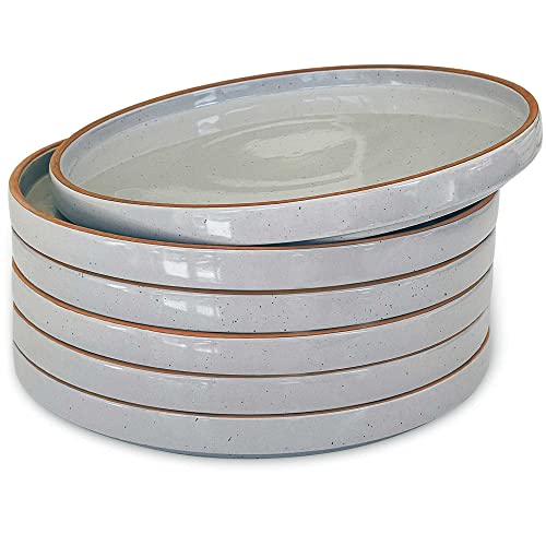 Mora Ceramic Flat Plates Set of 6-8 in - The Dessert, Salad, Appetizer, Small Lunch, etc Plate. Microwave, Oven, and Dishwasher Safe, Scratch Resistant. Kitchen Porcelain Dish - Earl Grey - Earl Grey