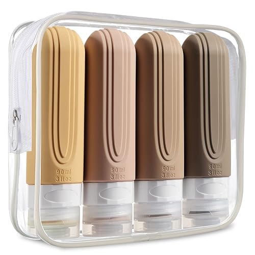Mrsdry Travel Bottles for Toiletries, Tsa Approved 3oz Travel Size Containers BPA Free Leak Proof Refillable Liquid Silicone Squeezable Travel Accessories for Shampoo Conditioner Lotion (4 Pack) - 3oz - Apr
