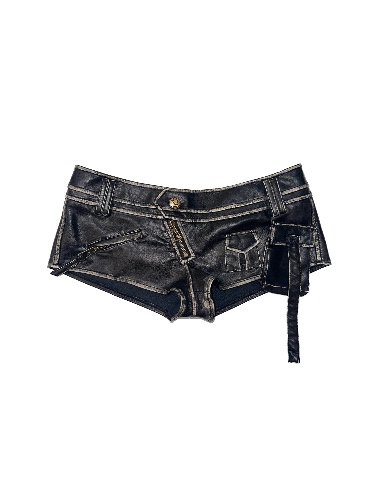 Retro punk wipe color faux leather low-waisted short shorts | Black / S