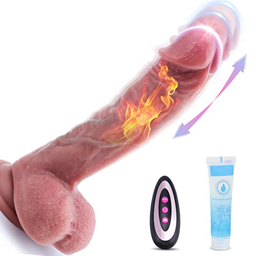 Thrusting Realistic Dildo Vibrator Sex Toy for Women, Liquid Silicone Vibrating Heating Dildo Stimulator with Remote, 10 Telescopic & Vibration Modes G-spot Clitoral Anal Massager, 8.3in