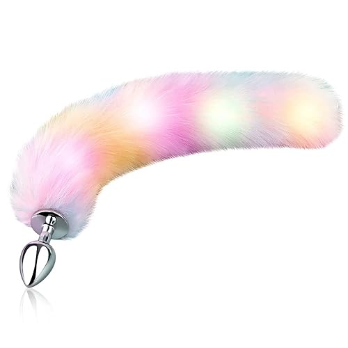 FST Sexy Fox Tail Anal Plug Sex Foreplay Glowing Adult Toys Fashion Role-Playing Alloy Anus Stopper Furry Pink Faux Fox Tail Couples Lover Flirting Libido Stimulation Toys (S) - S