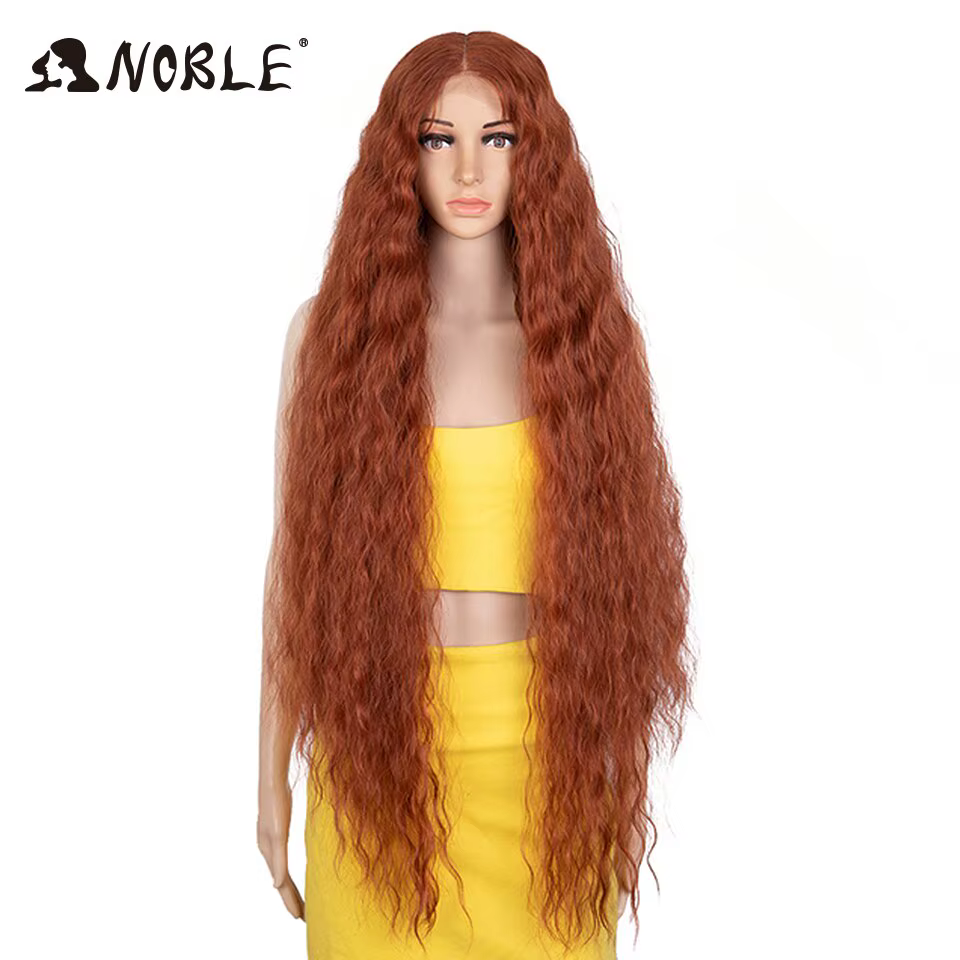 Noble-pelucas de encaje sintético para mujeres negras, pelo largo y rizado de 42 pulgadas, Rubio degradado, peluca frontal de encaje sintético para Cosplay - AliExpress 200165144
