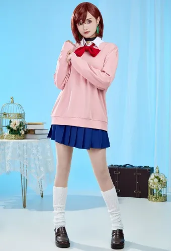Dandadan Momo Ayase Cosplay Costume School Uniform Shirt Blouse Set with Pleated Skirt Bowtie