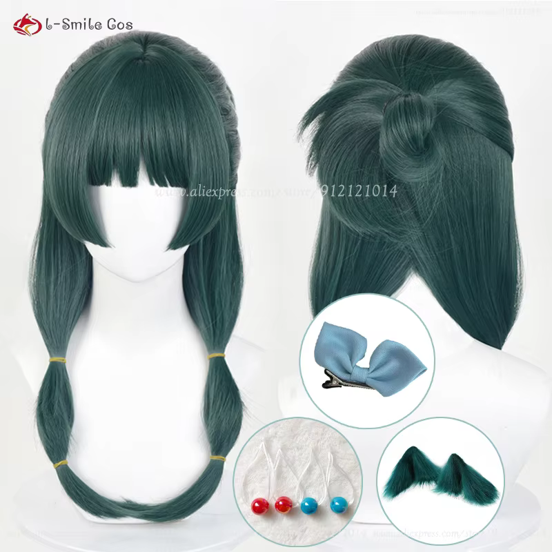 Maomao Peluca de Cosplay de Anime, juego de accesorios de cabello sintético resistente al calor, verde oscuro, 50cm de largo, Mao - AliExpress 200000532