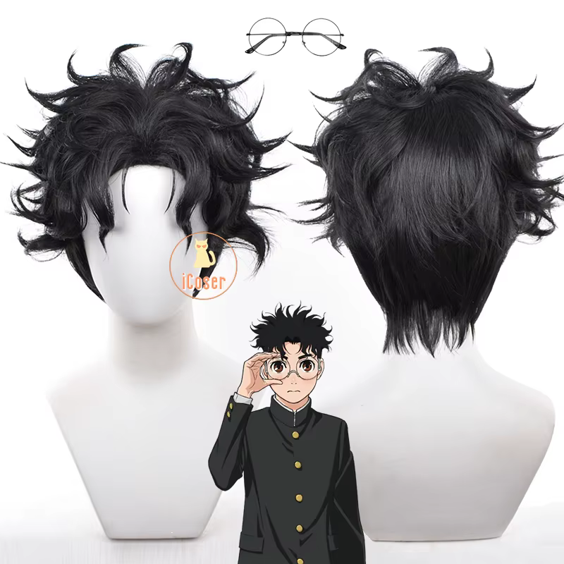 Peluca de Cosplay de Anime Dandadan Ken Takakura para mujeres y hombres, pelo corto negro y rizado, gafas Okarun, Momo Ayase, utilería para fiesta de Halloween, 30cm - AliExpress 200000532