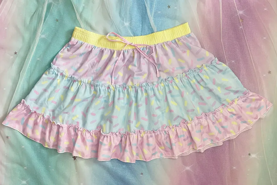 Color Block Candy Sprinkle Ruffle Skirt [Fairy kei, Yume Kawaii, Decora, Cult Party Kei, Harajuku Fashion]