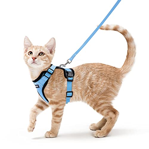 rabbitgoo Cat Harness and Leash for Walking, Escape Proof Soft Adjustable Vest Harnesses for Cats, Easy Control Breathable Reflective Strips Jacket, Light Blue, XS - XS - Light Blue