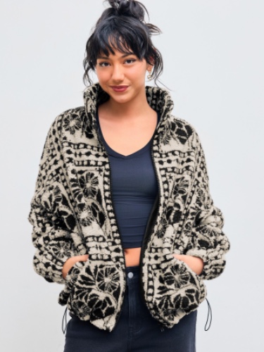 Printed Fleece Zip Front Jacket