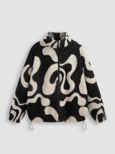 Oversized Printed Fleece Zip Up Jacket