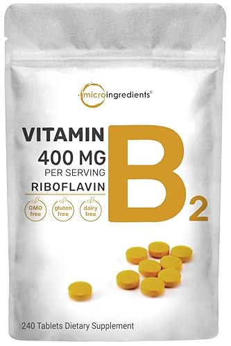 Micro Ingredients Riboflavin Vitamin B2, 400mg Per Serving, 240 Mini Tablets | Essential Vitamin B Supplement | B Vitamins for Energy Production | Easy to Swallow, Non-GMO - 240 Count (Pack of 1)