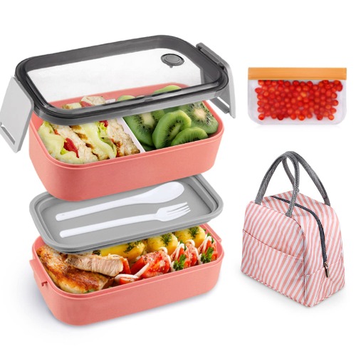 Bento Box For Adults Natraprow BPA-Free Bento Box Lunch Box Leak Proof 3 Compartments Bento Box Kit With Detachable Divider , Lunch Bag, Stackable Lunch Containers Pink Bento Box With Utensils (pink) - Pink 1