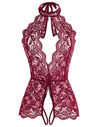 Ababoon Women One Piece Lingerie Lace Sexy Baby Dolls Teddy Sleepwear - Wine Red Medium