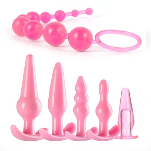 6 Pcs Butt Plugs Trainer Silicone Anal Plugs Beginners Starter Set for Women and Men Soft Silicone Plugs Toys Trainer 6 Piece Set (Pink)) - 