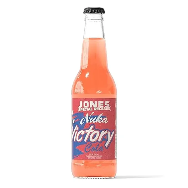 Jones Soda Co. Special Release Nuka Cola Victory | Fallout Merchandise | Cane Sugar Soda | Craft Soda Pop | Soda Soft Drinks | Glass Bottle Soda | Peach & Mango Flavor | (1 Bottle) - Nuka - 1 Bottle