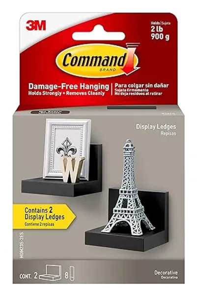Command Display Ledges, Holds up to 2 lb, Slate, 2 Ledges with 8 Medium Command Strips, Damage Free Hanging Floating Shelf with Adhesive Strips, Personalize Living Room, Bedroom, Kids Room or Office - Slate