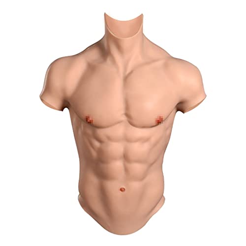 SUAISKR Realistic Silicone Muscle chest for Cosplay Realistic Male Chest Vest Muscle simulation skin - White - X-L