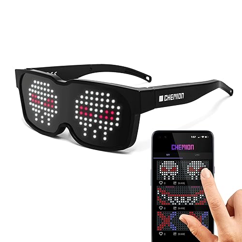 CHEMION LED Glasses for adults, Customizable Bluetooth LED Glasses, Perfect for Christmas, Halloween, and Birthday Parties (Color) (2024 Ver.) - 2024 Ver.