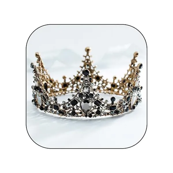 Aiosy Baroque Black Crown Gothic Tiaras and Crowns Crystal Bridal Queen Headpiece Wedding Hair Accessories for Halloween Costume Party Prom