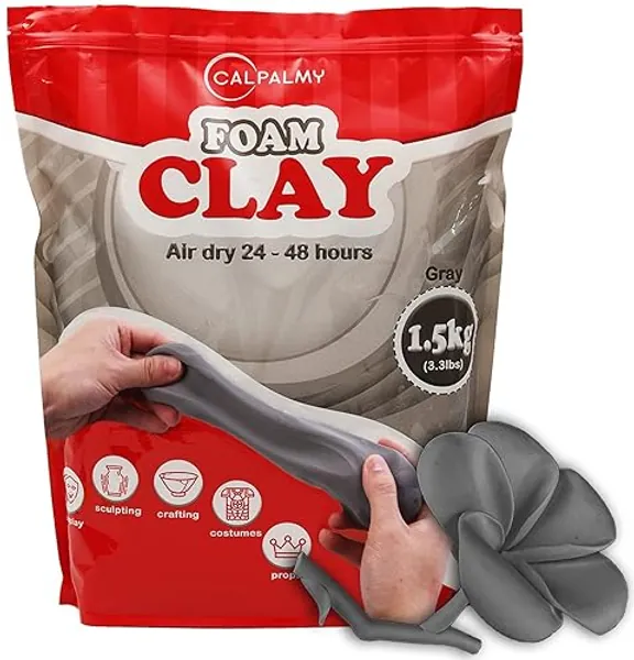 3.3 lbs Moldable Cosplay Foam Clay (Gray) - Air-Dry High Density for Intricate Designs Dries Evenly Within 24-48 Hours Sandable and Paintable - 1500g - Grey