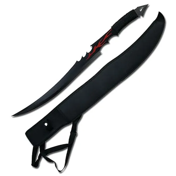 BladesUSA HK-1482 Red Flame Samurai Fantasy Sword, Black/Silver, 26-Inch Length