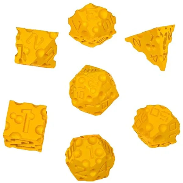 DND Cheese Dice 3D Printed 7PCS Polyhedral Food Themed Dice Set Great for Dungeons and Dragons, Pathfinder, Tabletop RPG, MTG Game - Cheese
