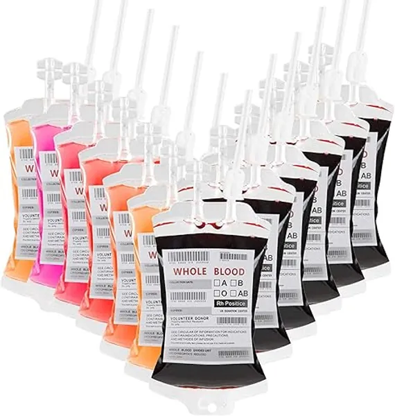 Blood Bags for Drinks Party Favor, Halloween Party Decorations Reusable Drink Pouch Dispenser Set of 12 IV Bags for Halloween, Theme Party, Costume Props,Vampire,Zombie,Nurse Graduation - 12