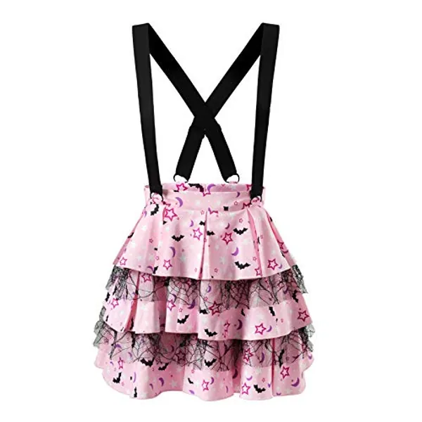 Littleforbig Pleated Overall Ruffle Tiered Skirt Romper - Goth Princess Jumper Skirt