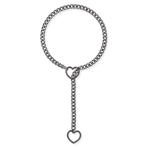 ADEMISHIA Heart O-ring Slip Chain Necklace For Women, Handmade Punk Gothic Cuban Necklace Jewelry Adjustable Lariat Y-Necklace - Black - 34"