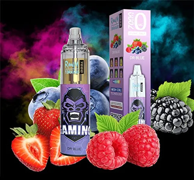 RandM Tornado Rechargeable Disposable Vape Pens, 7000 Puffs Starter Kit, Fruity Flavours, E-Cigarettes, No Nicotine, 2ml Cartridge Capacity, Draw-Activated Vape Pen, Smooth Vaping (DR BLUE)