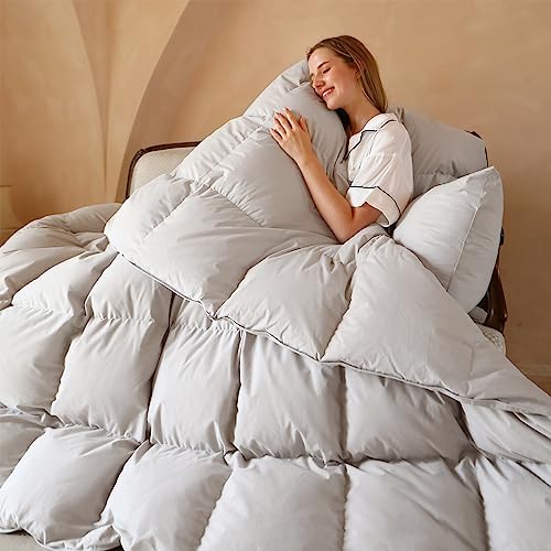 SWITTE Luxury Goose Feather Down Comforter King Size Duvet Insert,All Season Down Duvet King Size,Ultra-Soft Down Proof 100% Cotton with 8 Corner Tabs,Baffle Box Design,Oeko TEX Certified - Light Gray - King:106x90inches