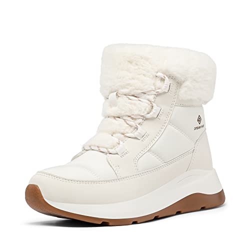 DREAM PAIRS Women's Winter Snow Boots, Faux Fur Waterproof Ankle Booties, Ladies Comfortable Short Boots Outdoor - 10 - Off-white
