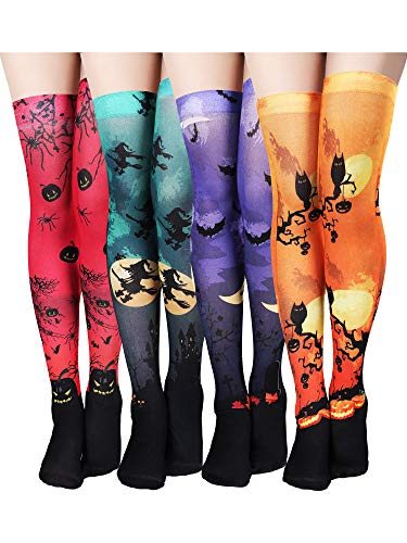 Boao 4 Pairs Thigh High Long Stockings Over Knee Socks Cosplay Festival Stockings - 00 - Halloween Pumpkin Style
