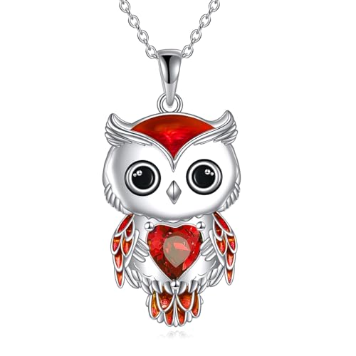 AINFQY Owl Necklace Jewelry Gifts for Women Sterling Silver Birthstone Owl Pendant Necklace Christmas Jewelry for Women - 01-January