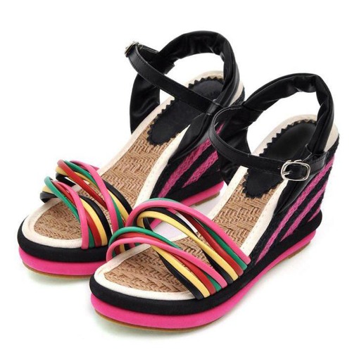 Womens Summer Color Block Criss-cross Platform Sandals - 8.5 / Black