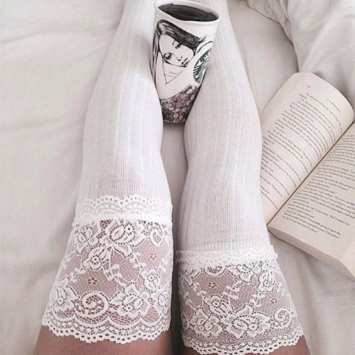 Lady Lace Stockings - White