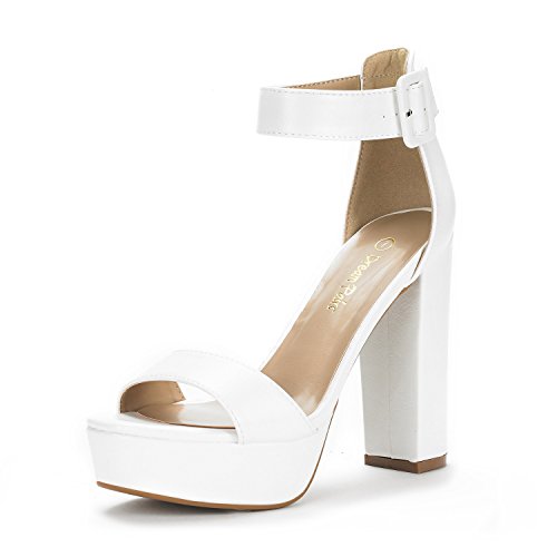 DREAM PAIRS Women's Hi-Lo High Heel Platform Pump Sandals - 9 - White/Pu