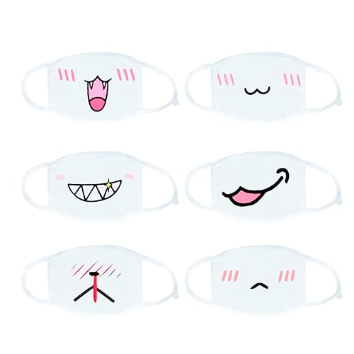 Xshelley 6 Pack Mouth Mask, Unisex Cotton Super Cute Fashion Face Mask Anti-Dust Mask White for Boys and Girls