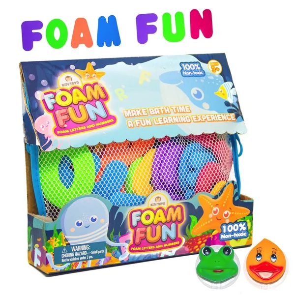 Foam Fun Alphabet Letters and Numbers for Bathtub Educational Organizer Storage Container Water Colorful Pastel Mesh Net Tub Floating Toy 36 PCS ABC for Kids Children Boys Girls